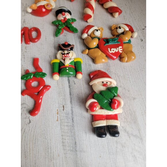 Vintage clay dough bear Santa candy cane mistletoe ornament Xmas set - Picture 2 of 7